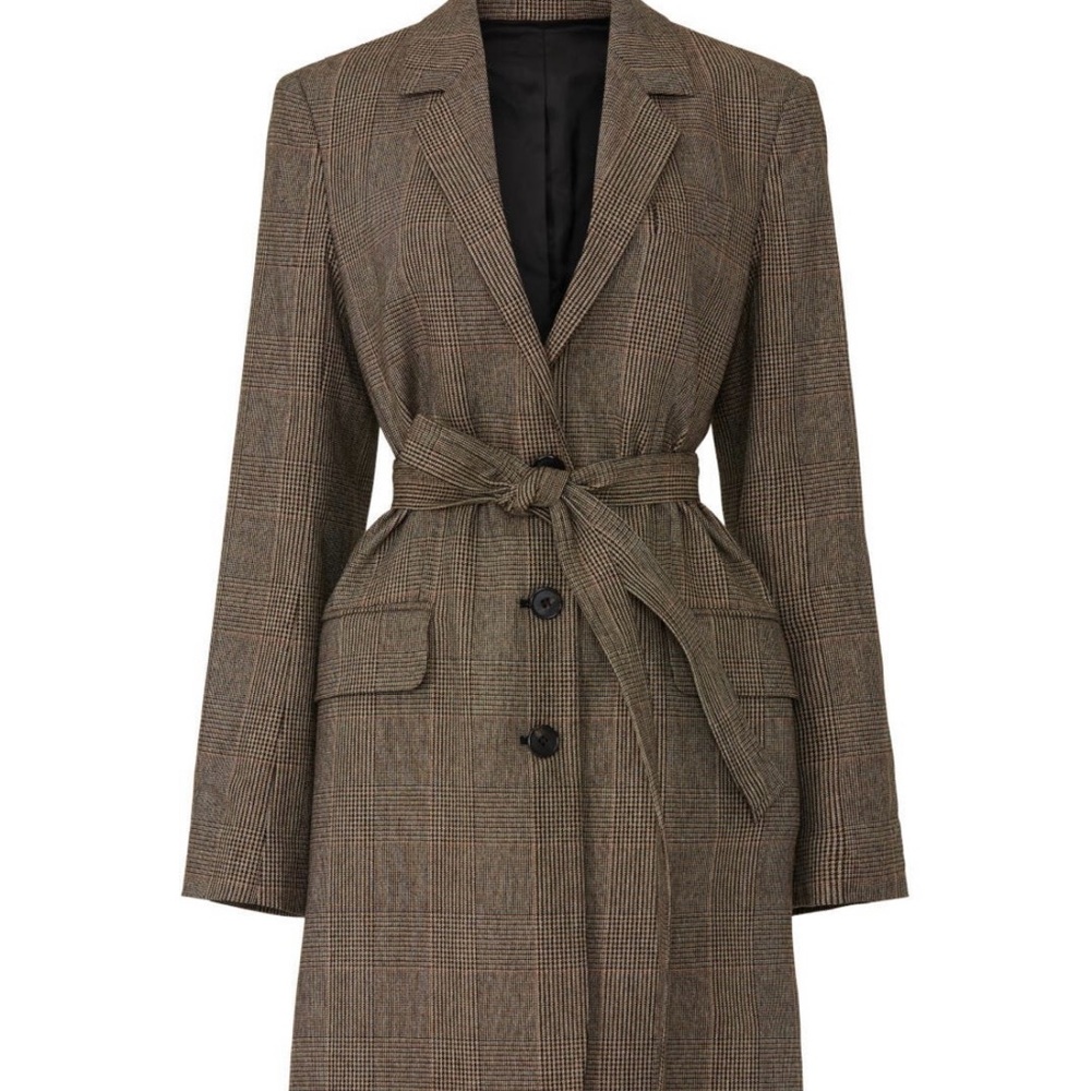 Cos Women's Brown Plaid Belted Coat